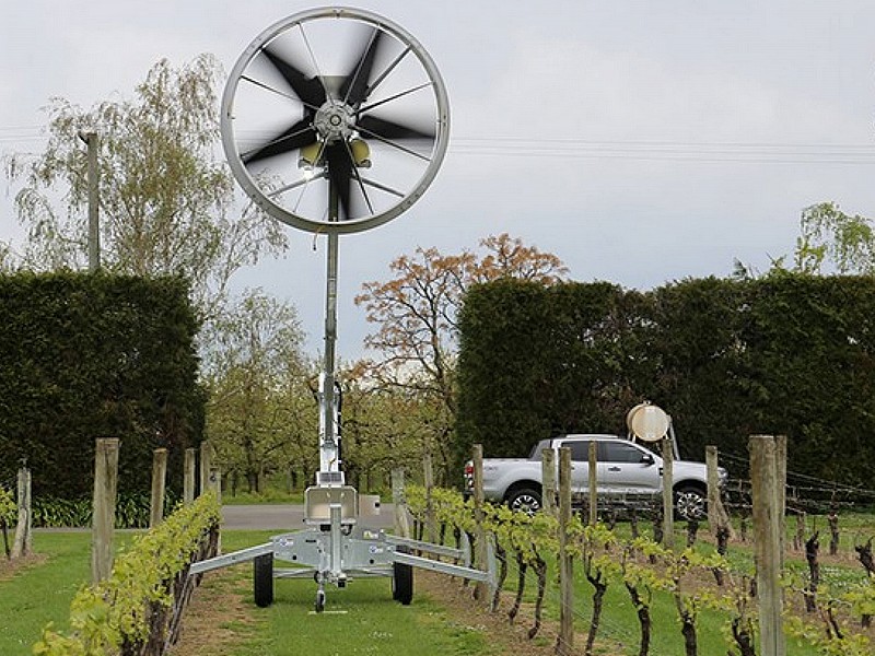 rost fans in a vineyard preventing overnight plant damage